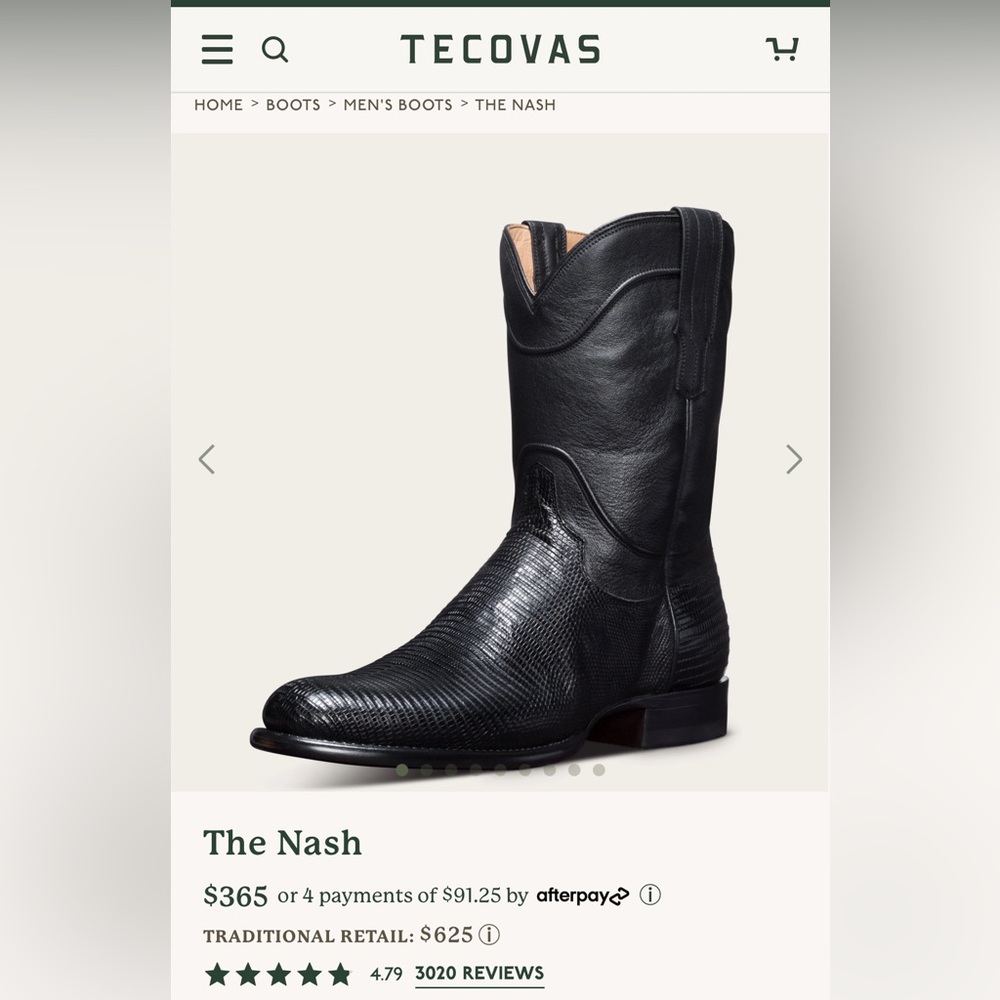 Tecovas - The Nash Lizard Boot in Midnight. Size 10 EUC worn a handful of times